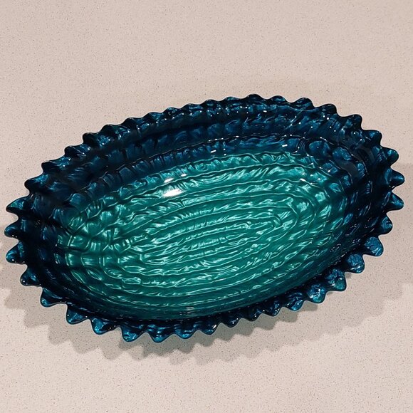 Iridescent Wave Teal/Green/Blue Glass Ripple Bowl - Picture 1 of 11